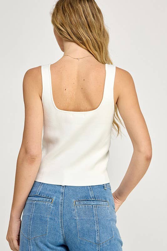 Square Neck Ribbed Sweater Tank