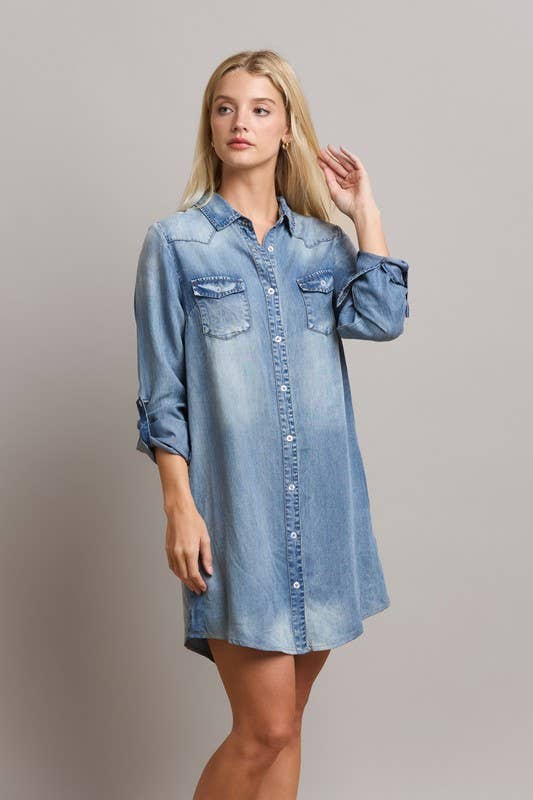Denim Shirt Dress: Denim / L