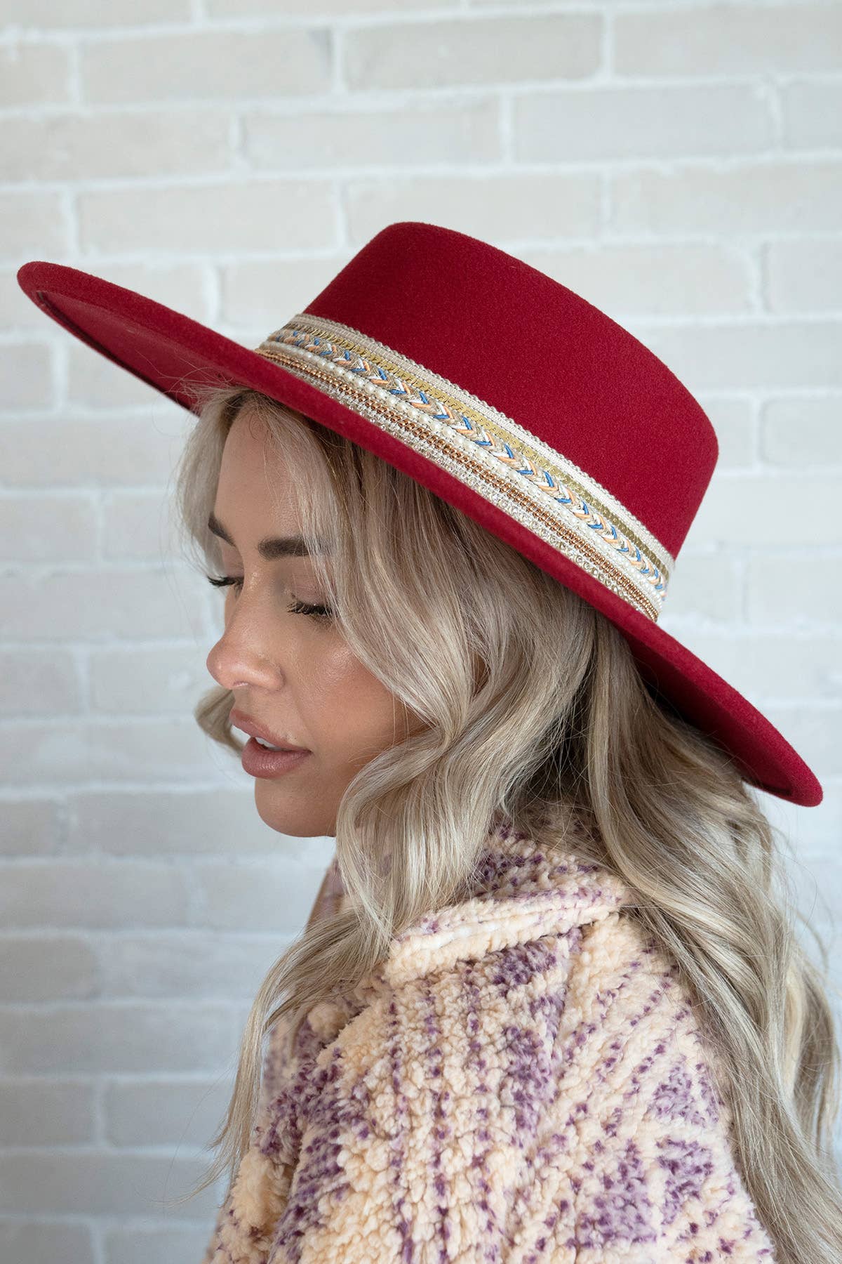 HAT2188 Blaze Multi Trim Wide Brim Fedora: Black