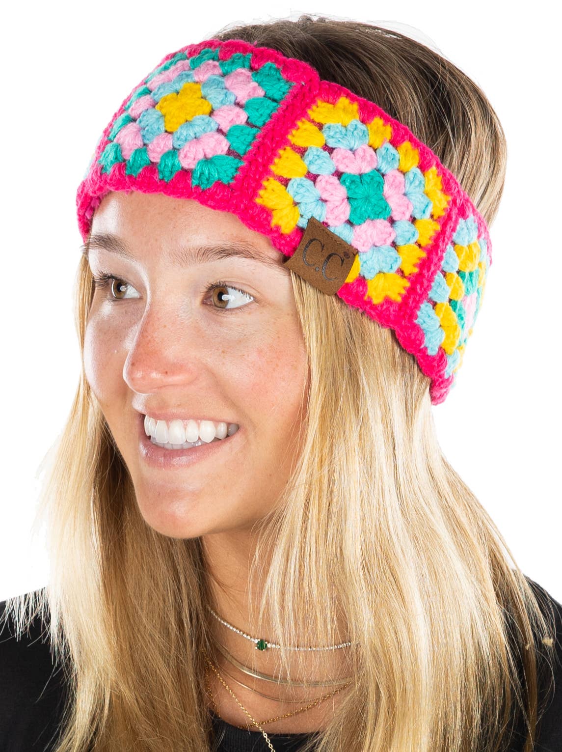 Multi-Color Crochet Headwrap - Hot Pink