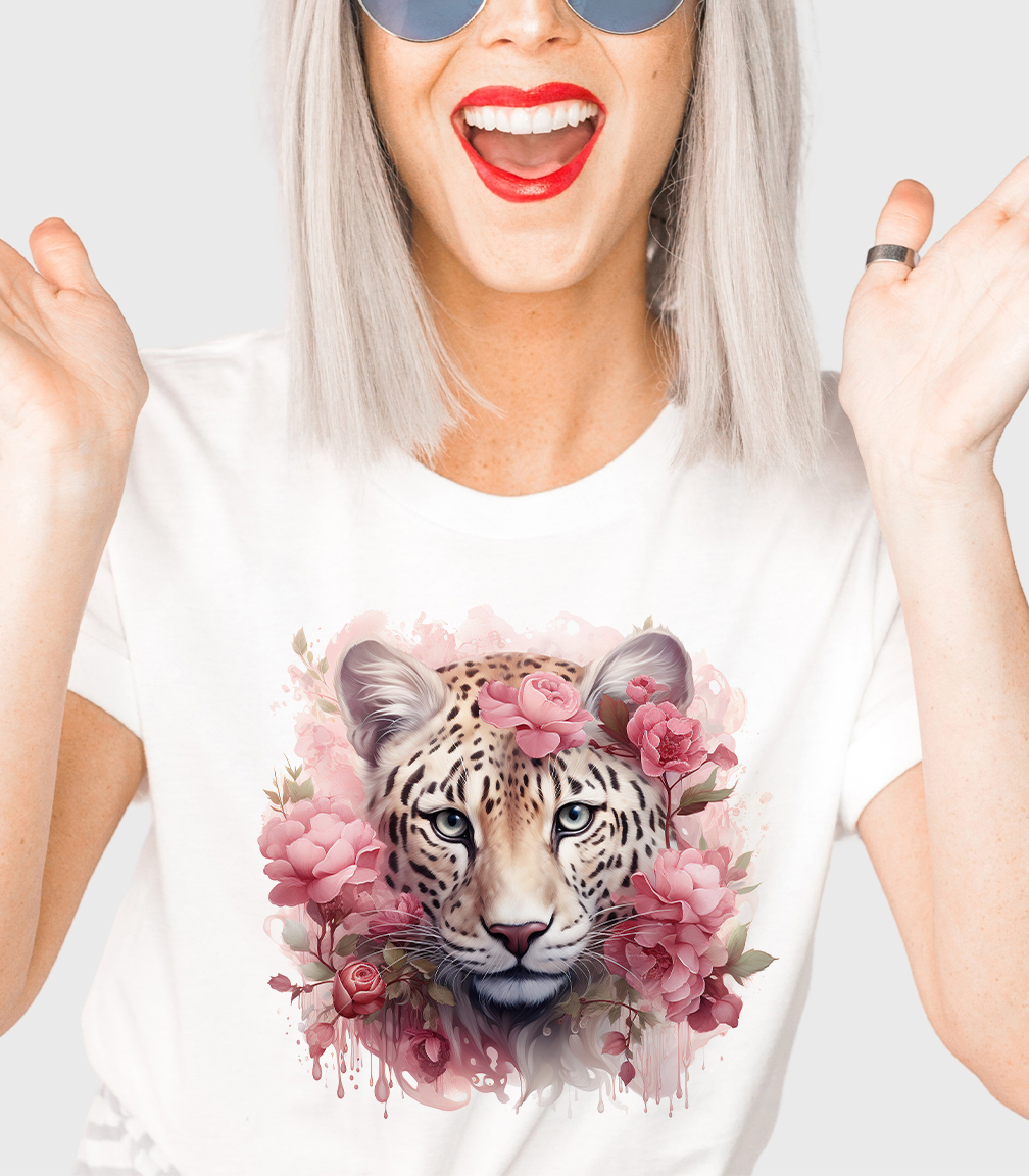 Cheetah Flowers: No / White T-Shirt / Small