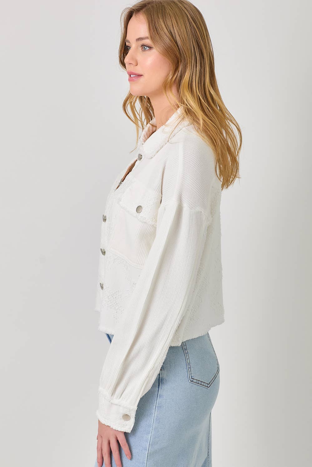 Mixed Media Balloon Sleeve Jacket