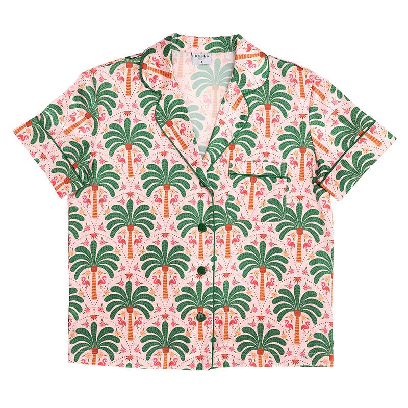 PJ Set with Velvet Tie - Pink + Palm Beach: Extra Large