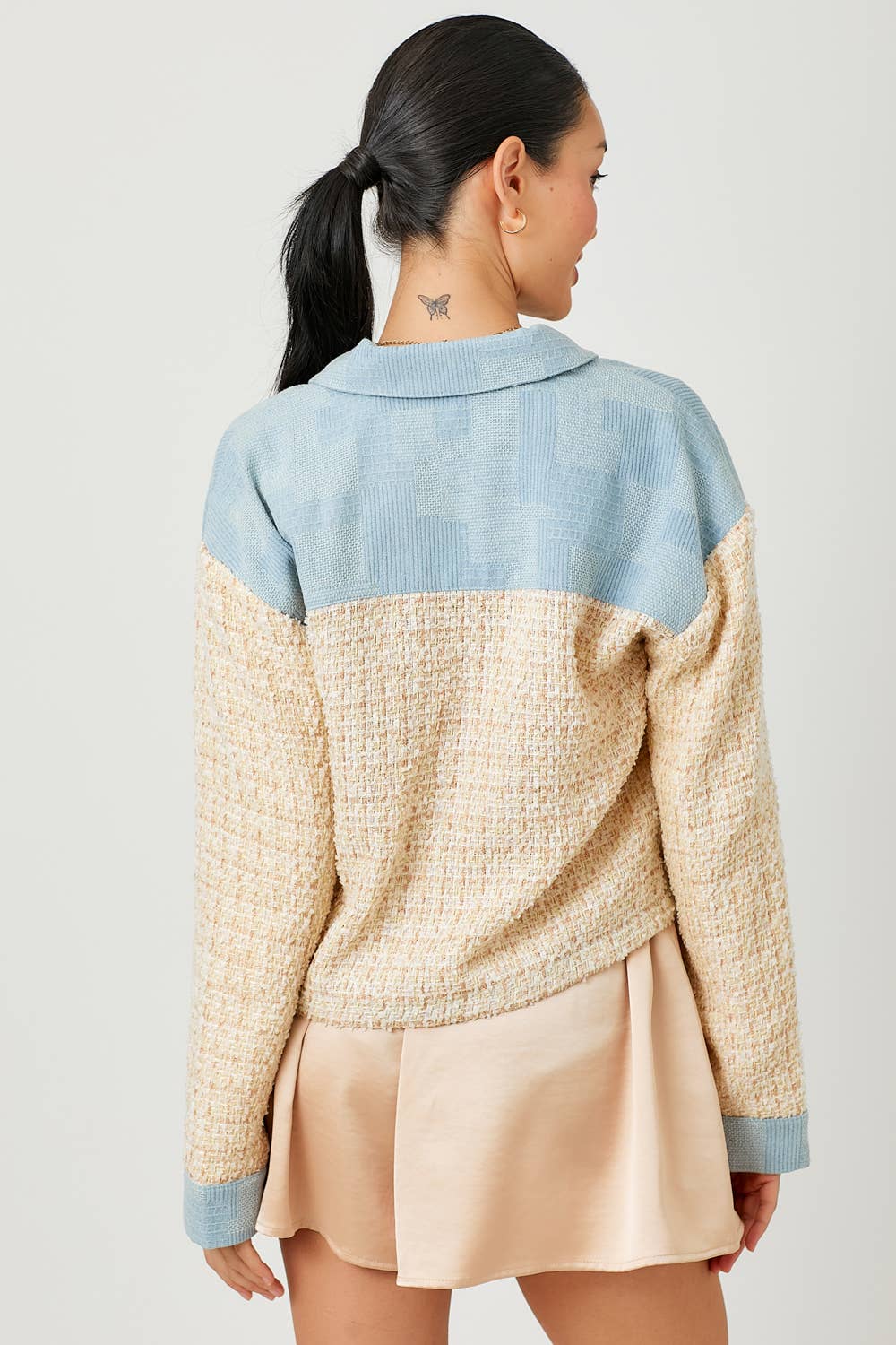 60433 Cropped Denim Mixed Jacket: Ivory Mix / Small