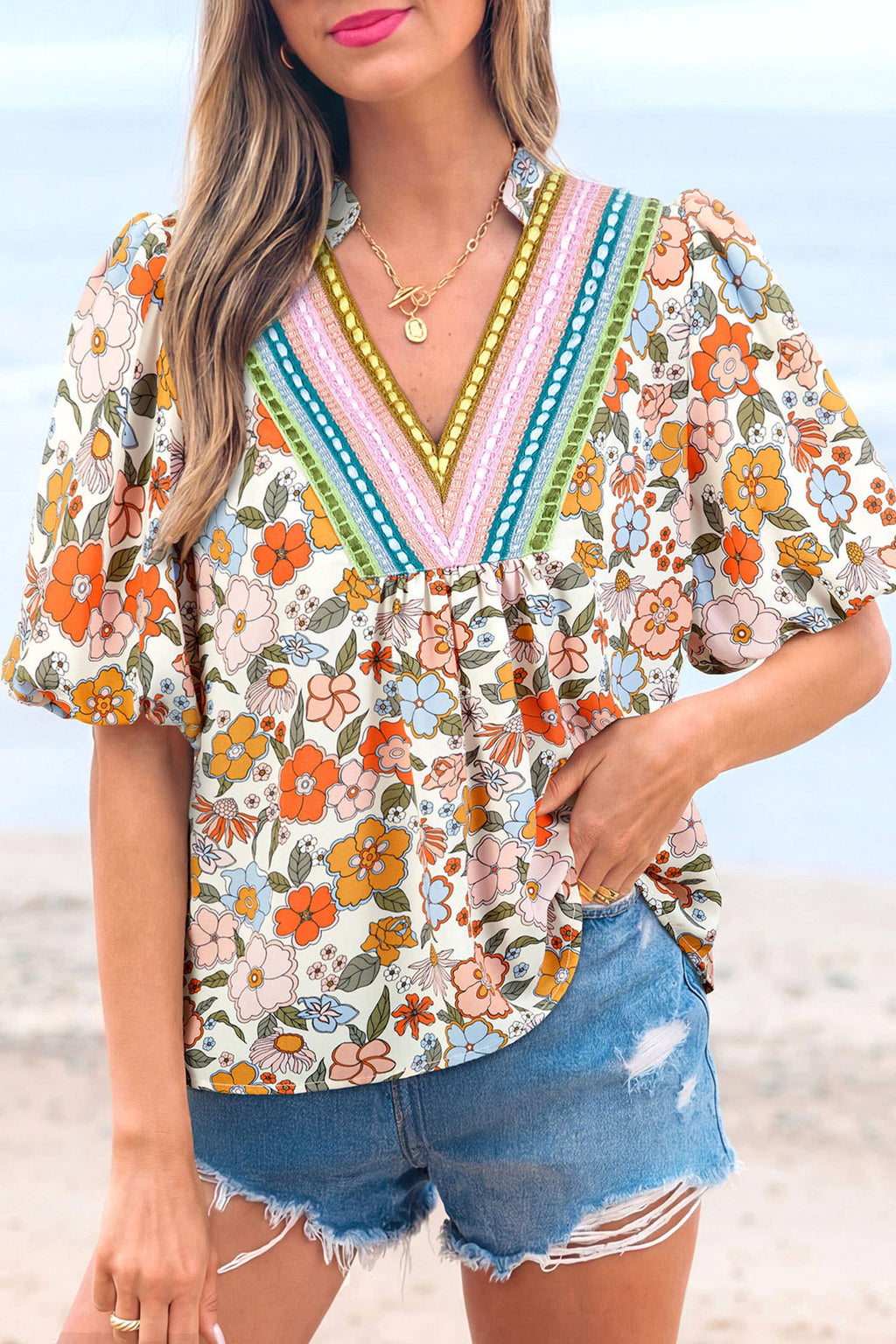Summer Fashion Crochet Boho Half Sleeve Floral Blouse (S-4X): As shown / Missy / S