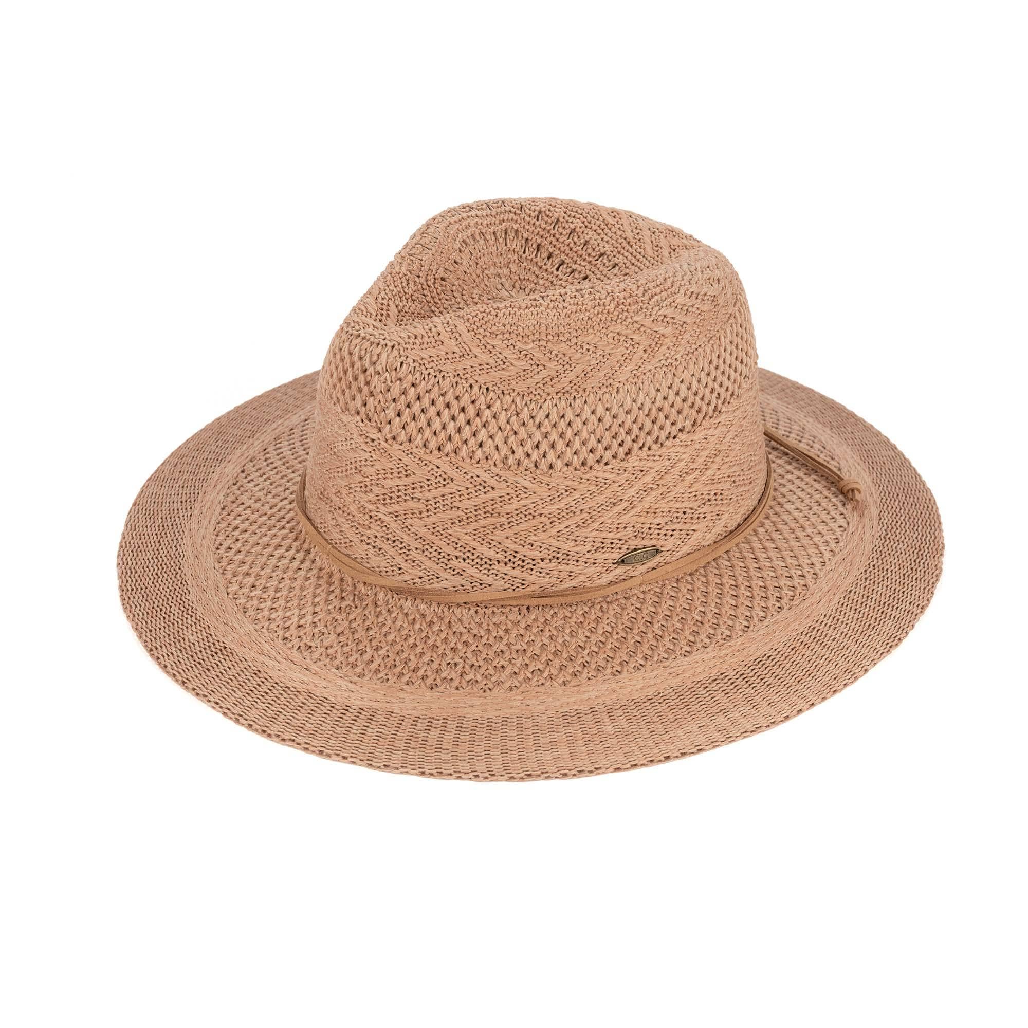 Women’s Fedora Wide Brim Panama Hat - Rope Trim - Desert