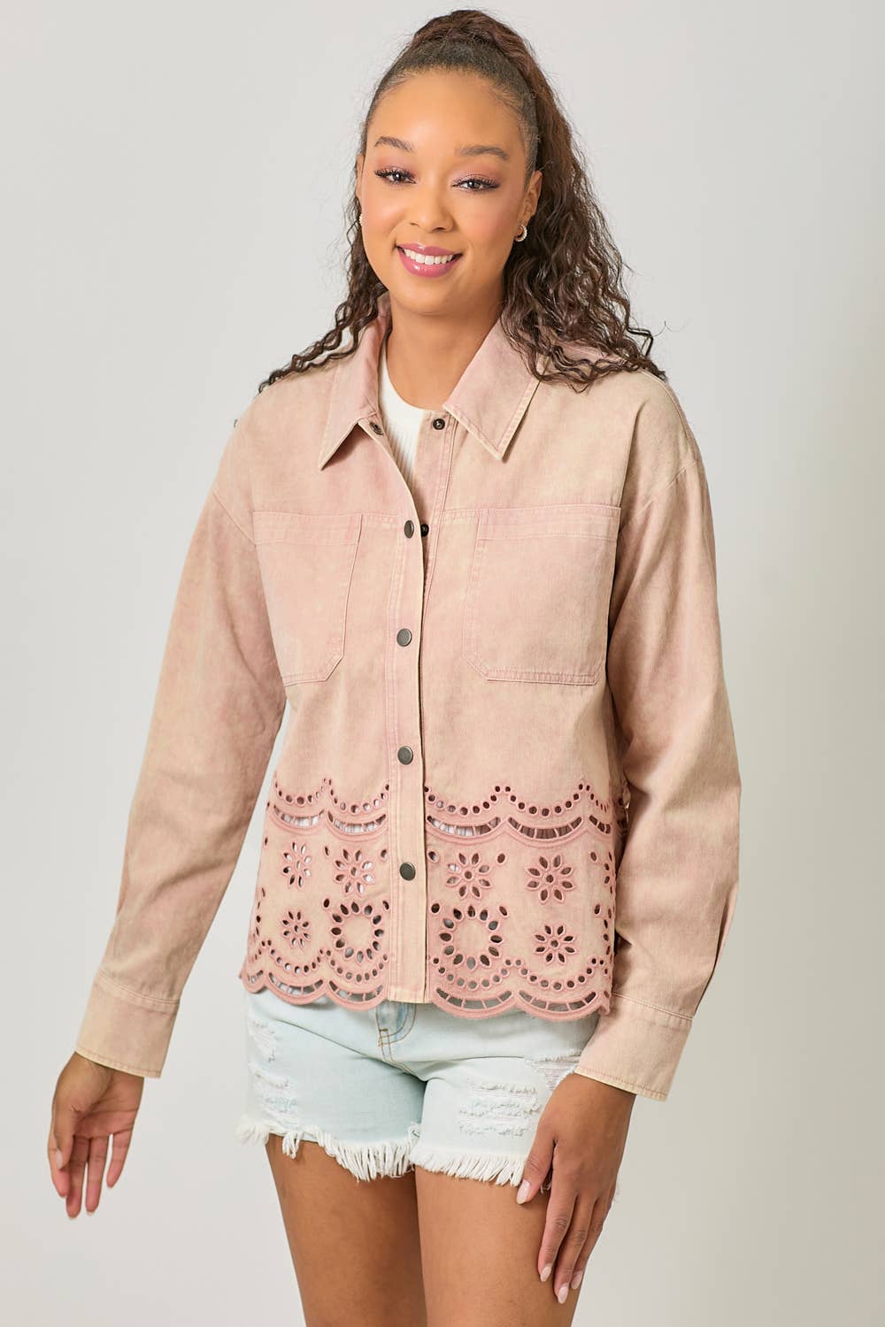 60962 Eyelet Punching Detail Jacket: Washed Grapefruit / Large