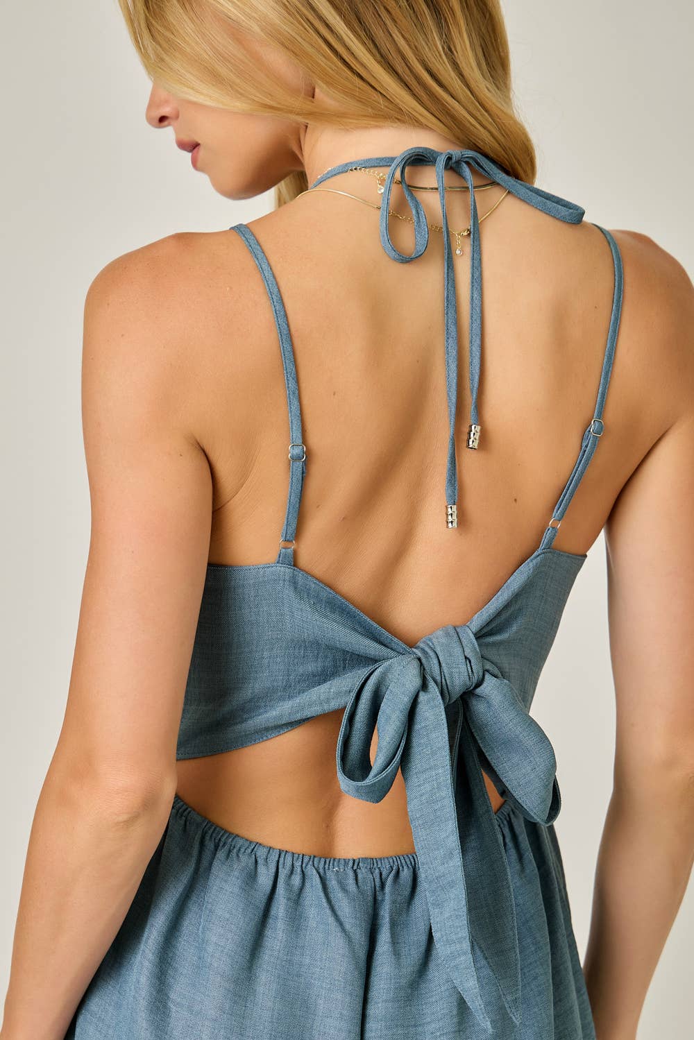 Washed Gauze Halter Tie Jumpsuit