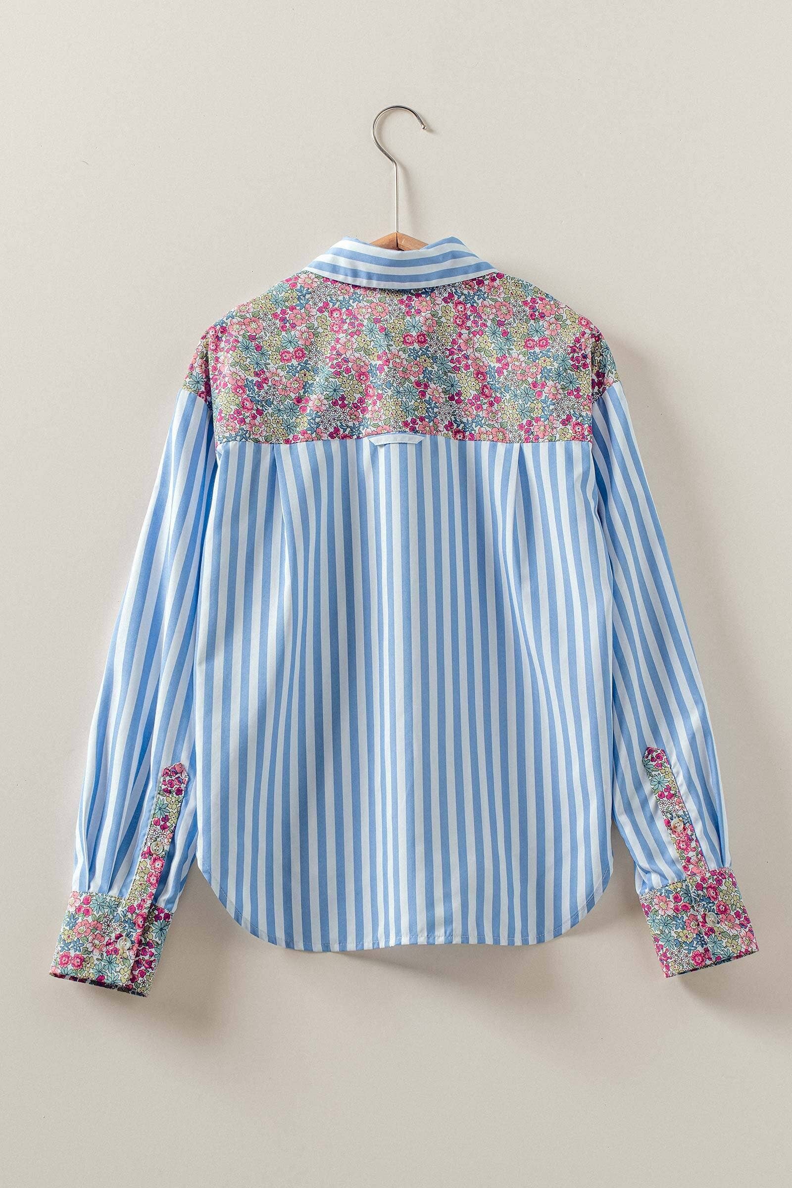 Floral Contrast Mixed Print Striped Shirt