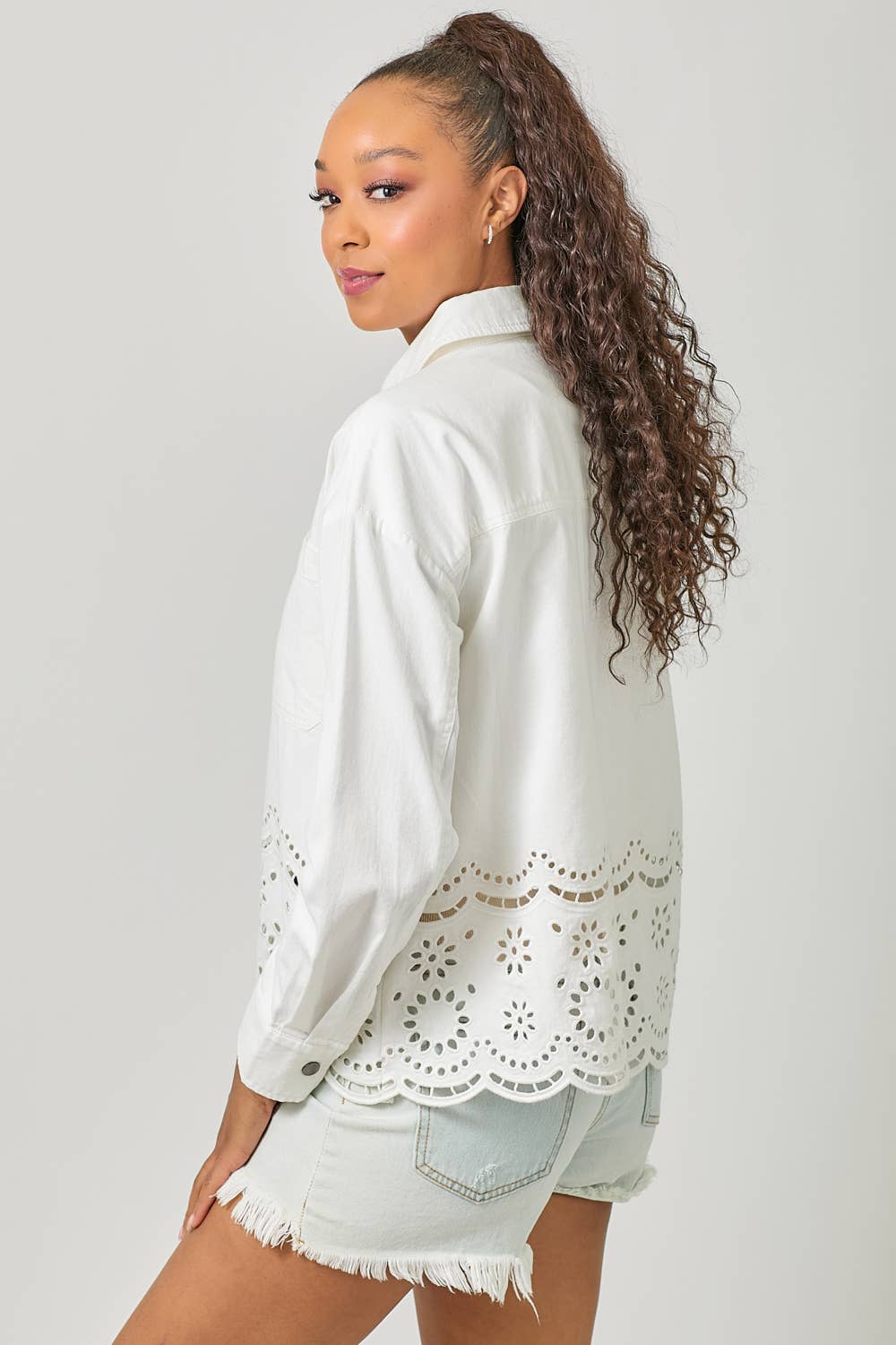 60962 Eyelet Punching Detail Jacket: Washed Grapefruit / Large