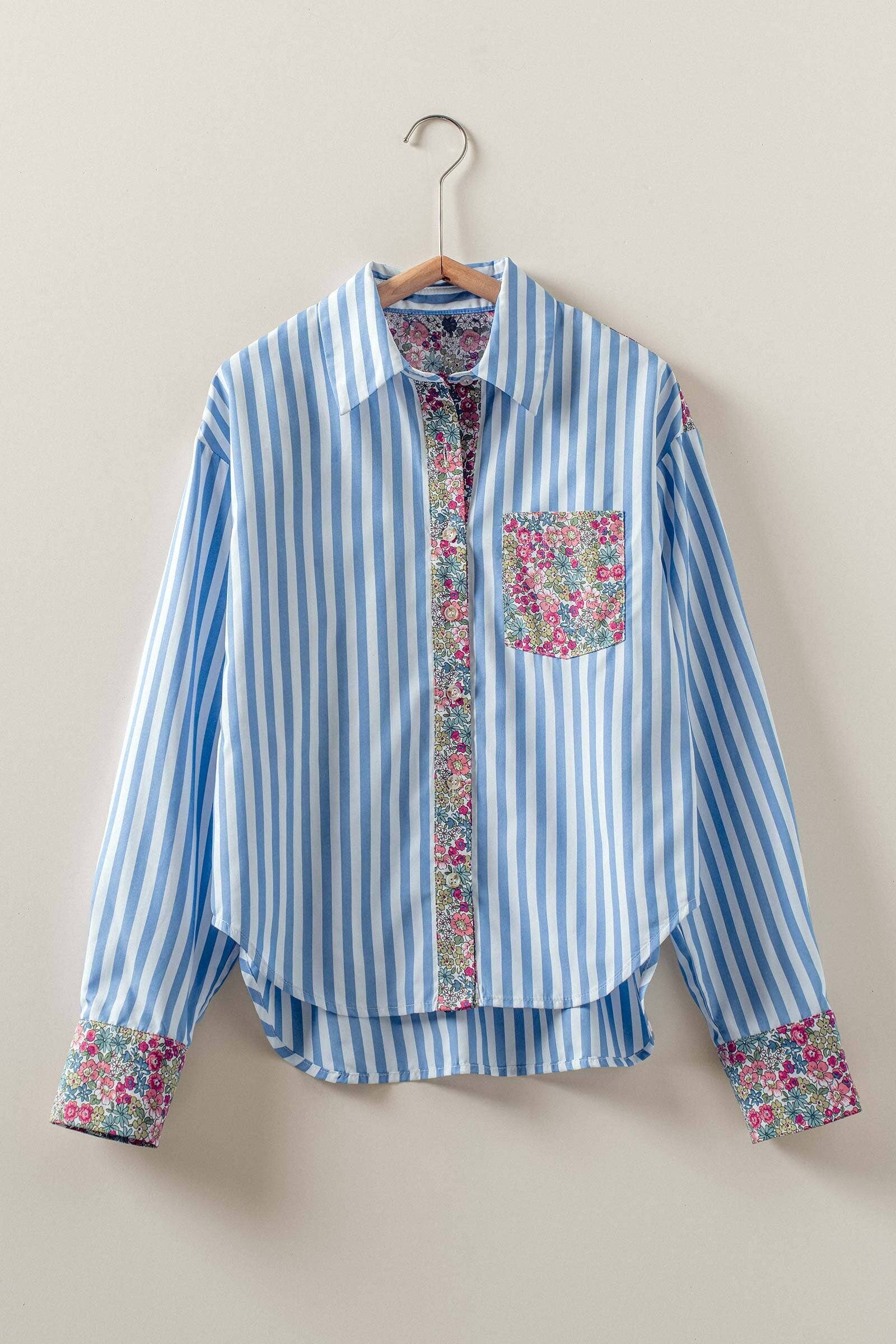 Floral Contrast Mixed Print Striped Shirt