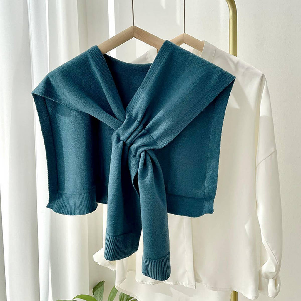Solid Color Knitted Knotted Shawl–Casual & Cozy _CWASC0757: LIGHTBLUE / (OS) 2