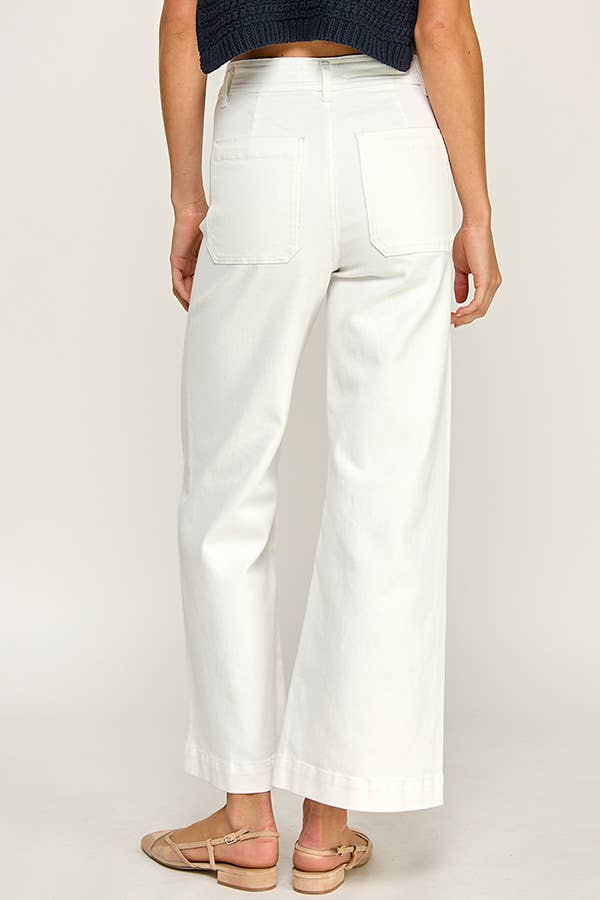 White Flap Pocket Wide Leg Jeans