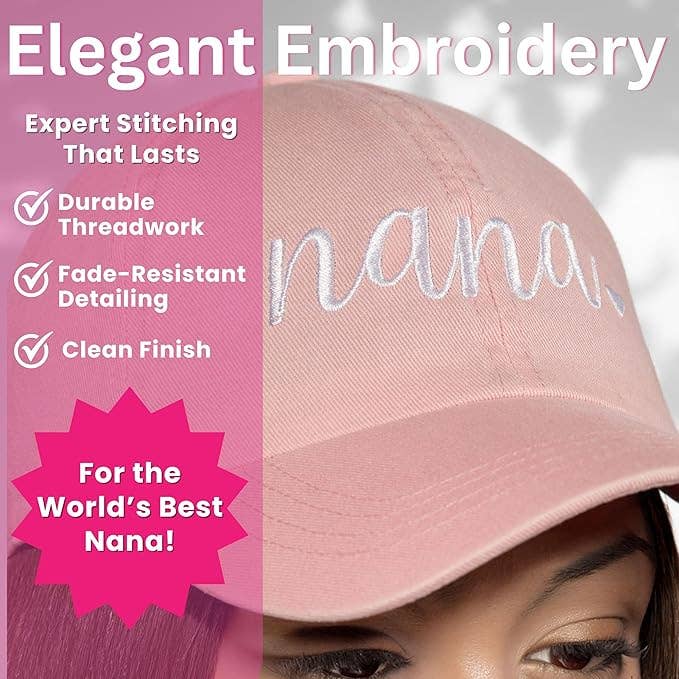 Embroidered Low Profile Baseball Cap - Nana - Pink