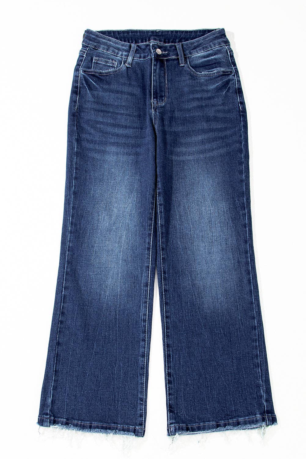 High Waist Flared Jeans with Raw Hem: Sail Blue / 71%Cotton+27.5%Polyester+1.5%Elastane / 14