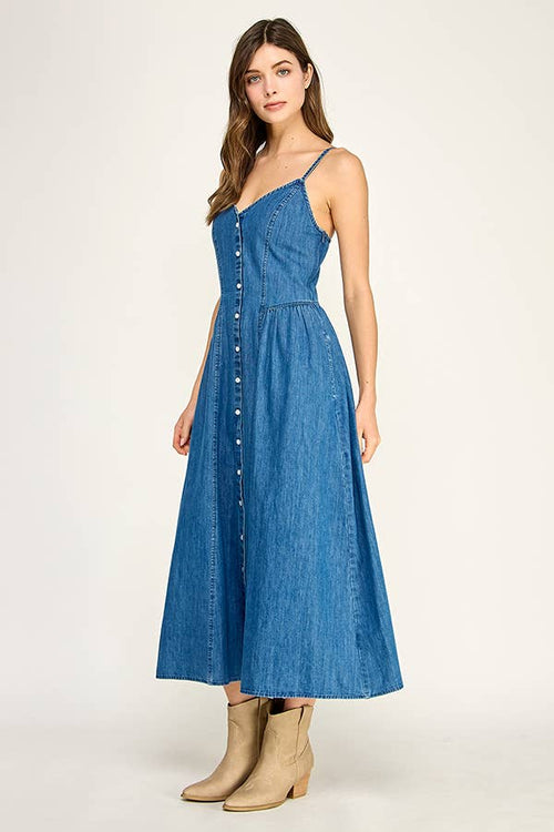 Denim Button Front Midi Dress