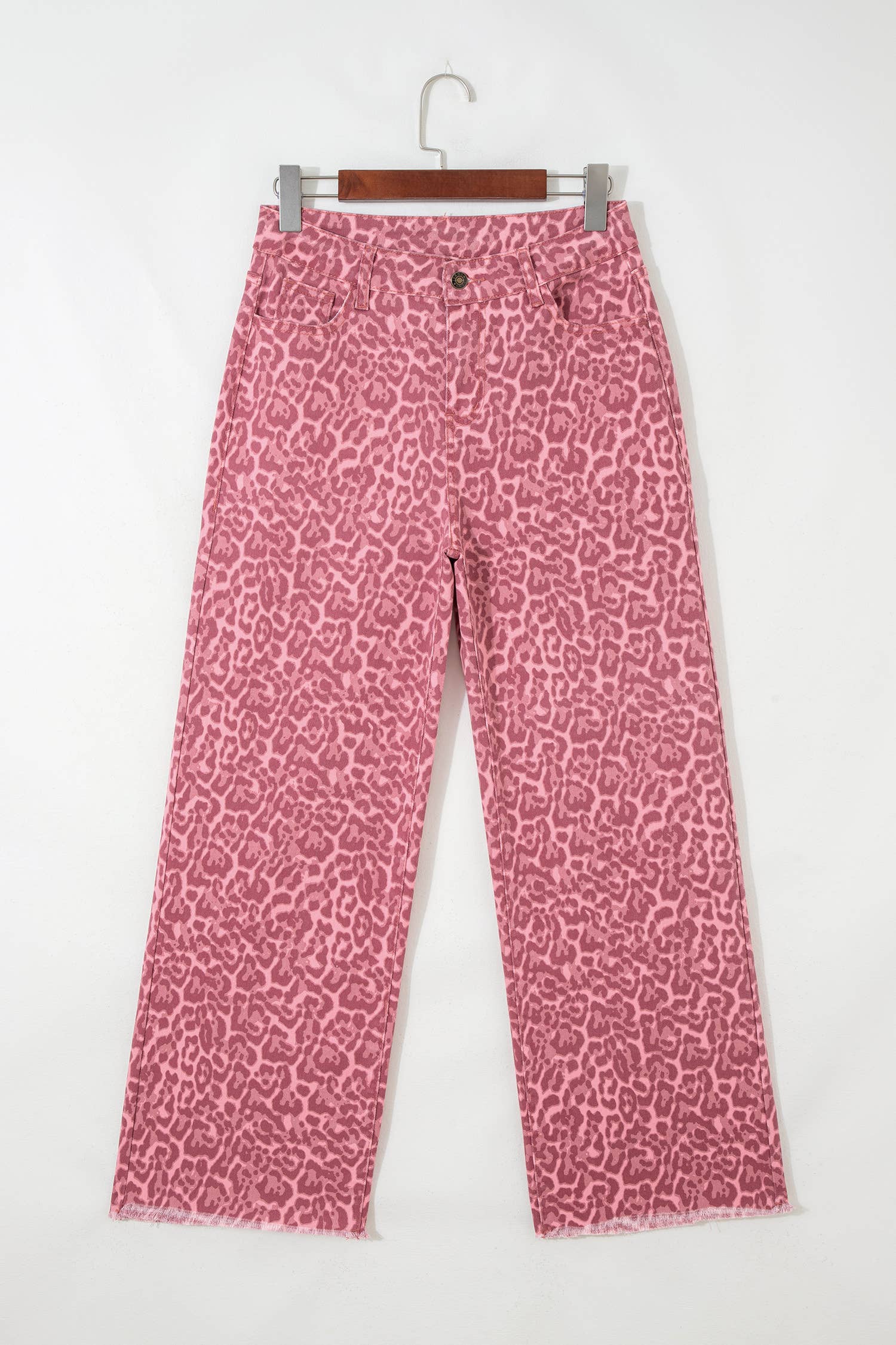 66 Western Leopard Love Edge Wide Leg High Waist Jeans: Light Gray / 8