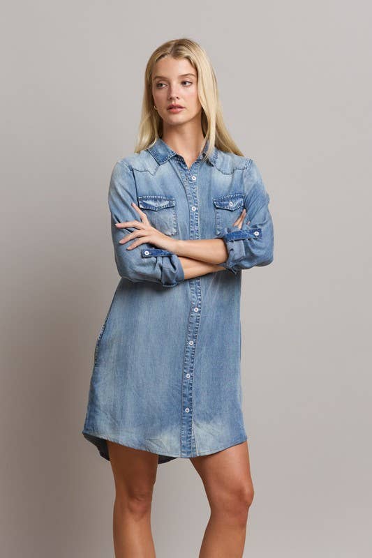 Denim Shirt Dress: Denim / S