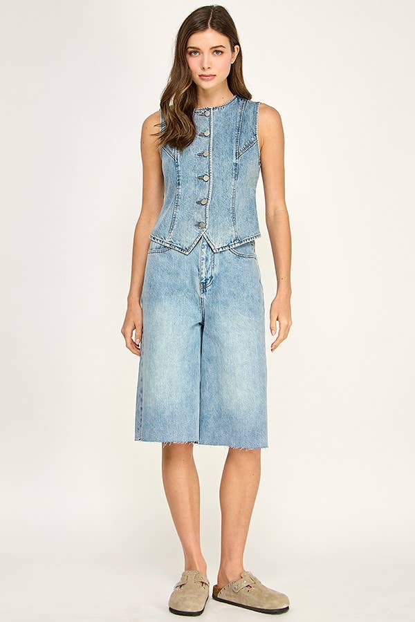 Button Front Denim vest Top