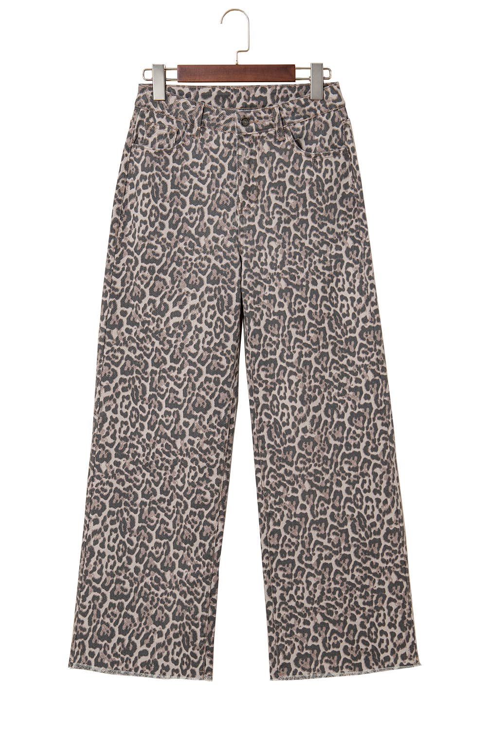 Leopard Frayed Edge Wide Leg High Waist Jeans | 4-16: As shown / Missy / 6