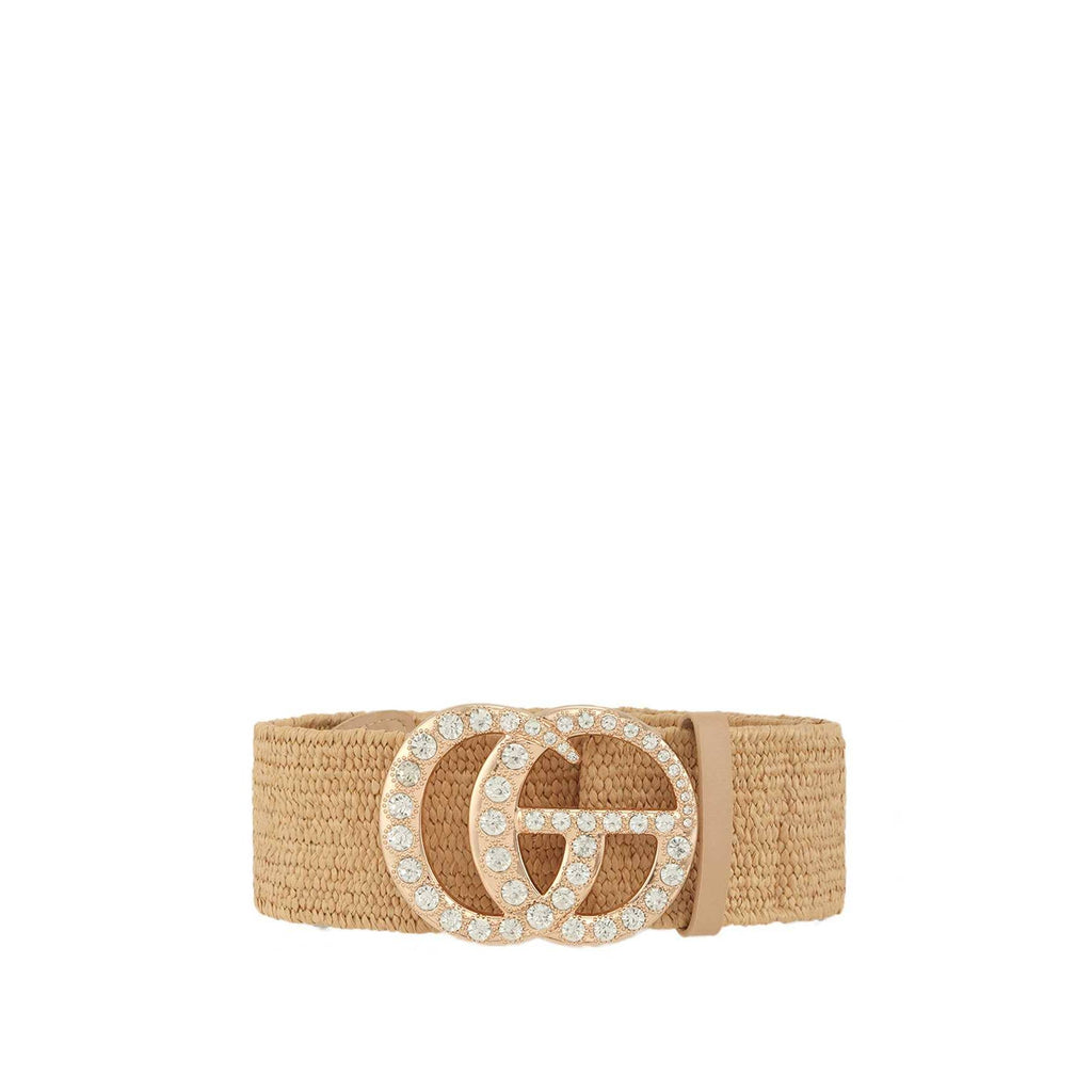 Rhinestone GO Charm Elastic Belt: TAN