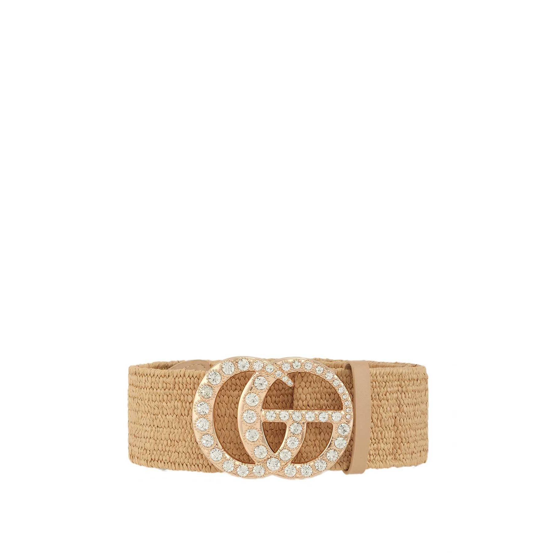 Rhinestone GO Charm Elastic Belt: TAN