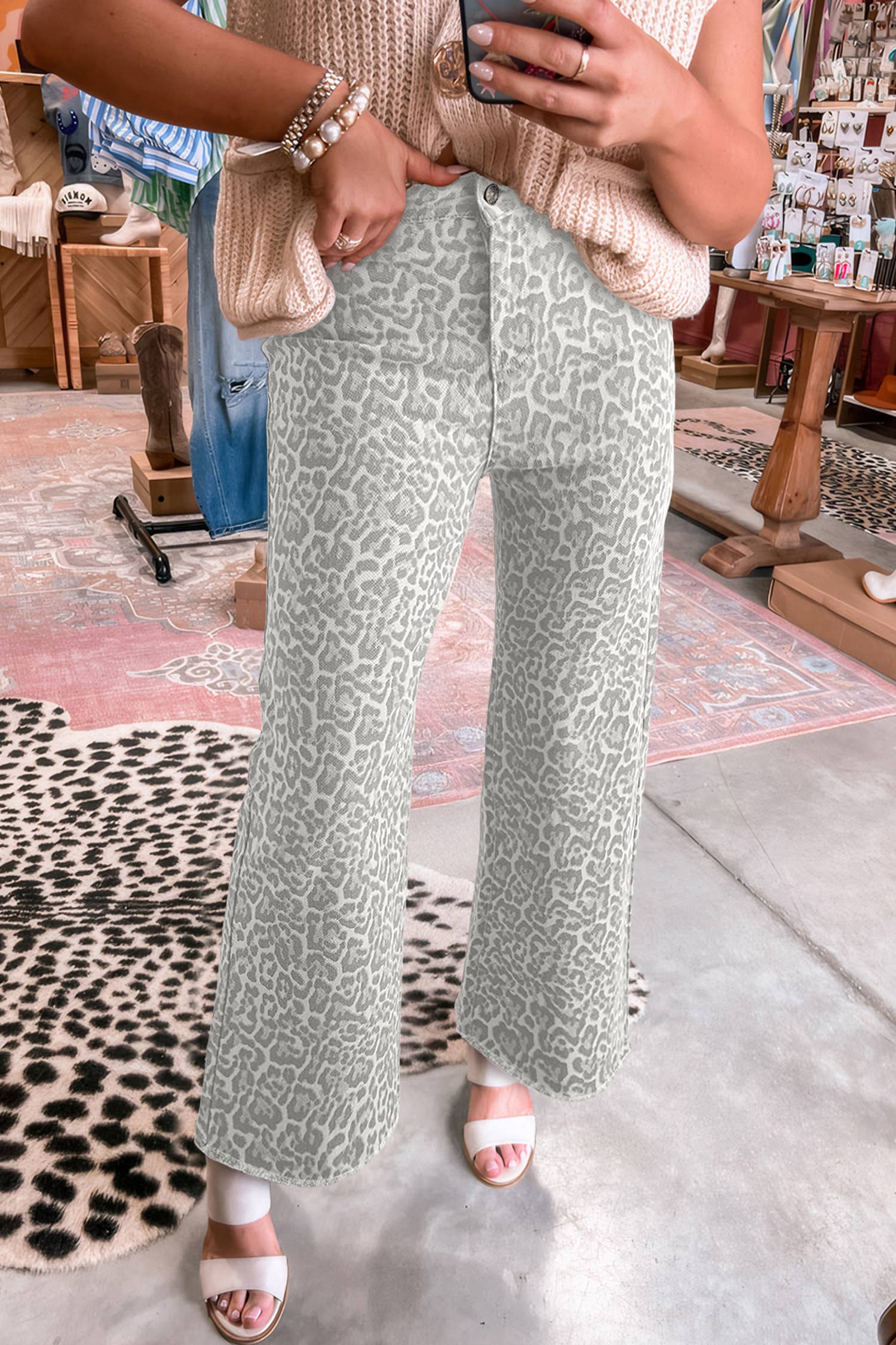 Western Leopard Love Edge Wide Leg High Waist Jeans