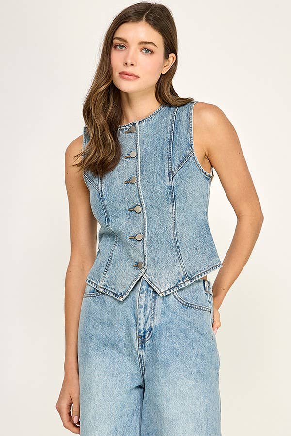 Button Front Denim vest Top