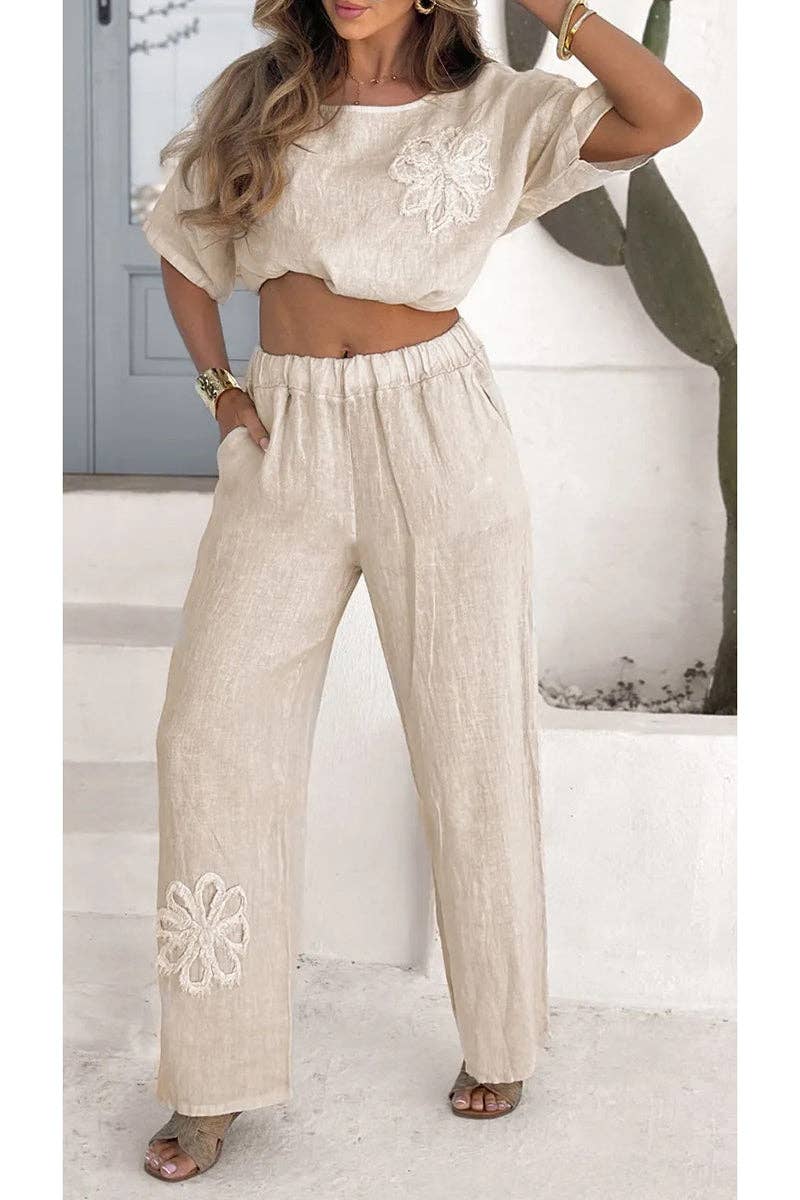 Floral Relaxed Two-Piece Set: BLUE / L
