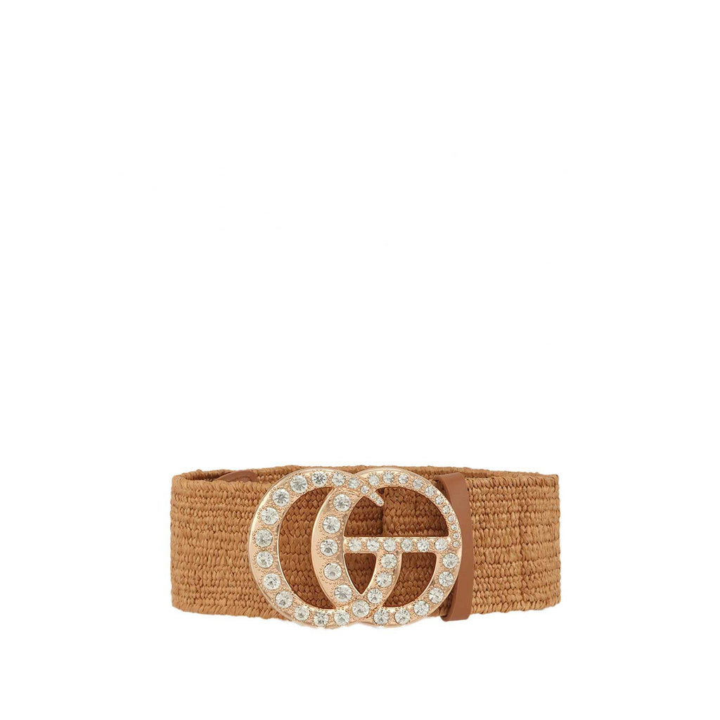 Rhinestone GO Charm Elastic Belt: TAN