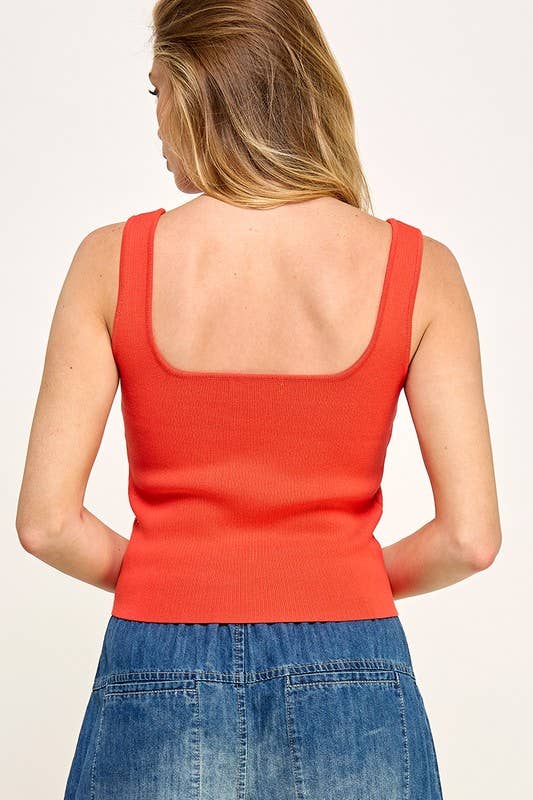 SQUARE NECK RIBBED SWEATER TANK TOP : Off White / L