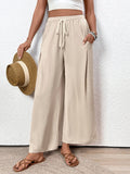 Women’s Drawstring Wide Leg Pants Casual Vacation: Apricot / 100%Polyester / XL