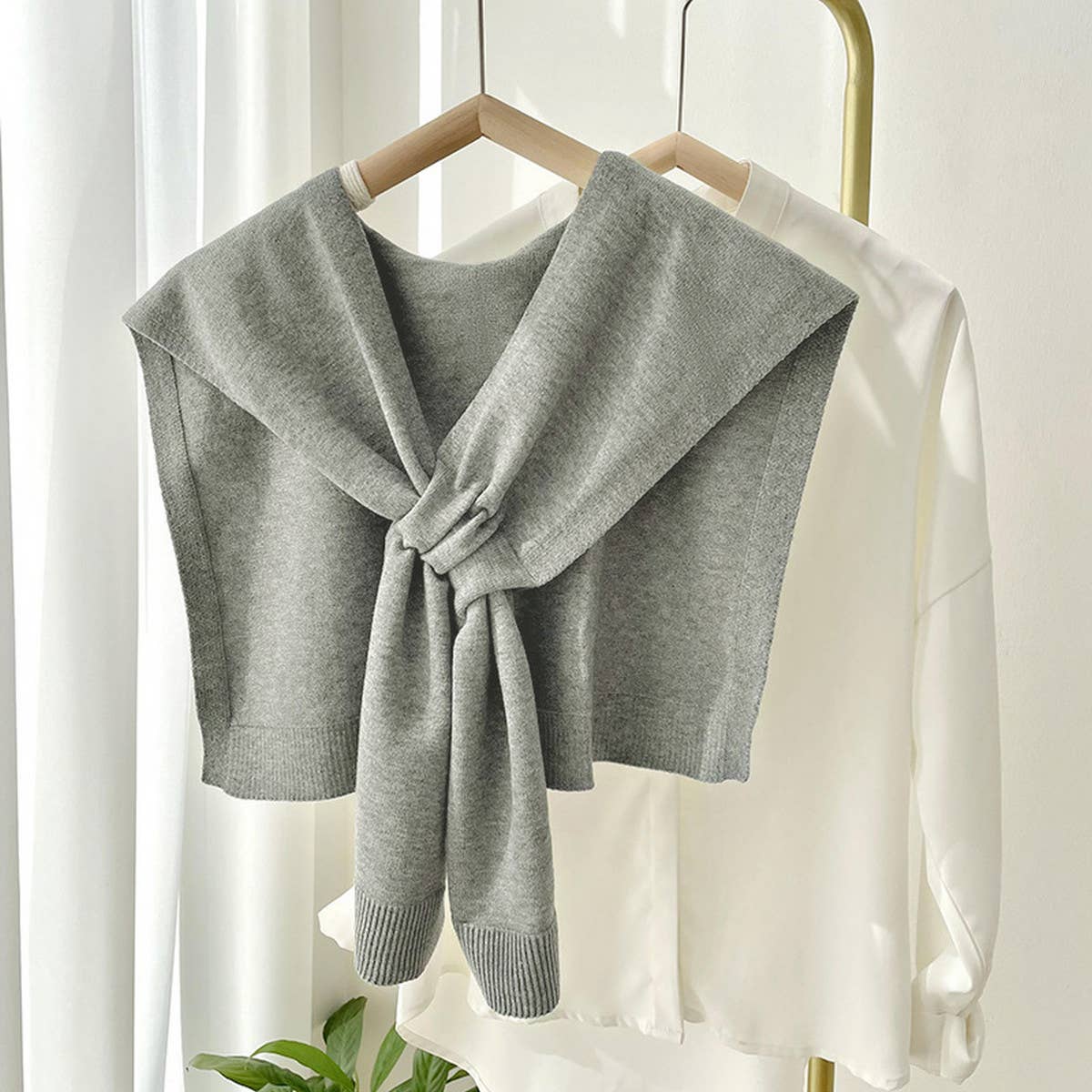 Solid Color Knitted Knotted Shawl–Casual & Cozy _CWASC0757: Beige / (OS) 2