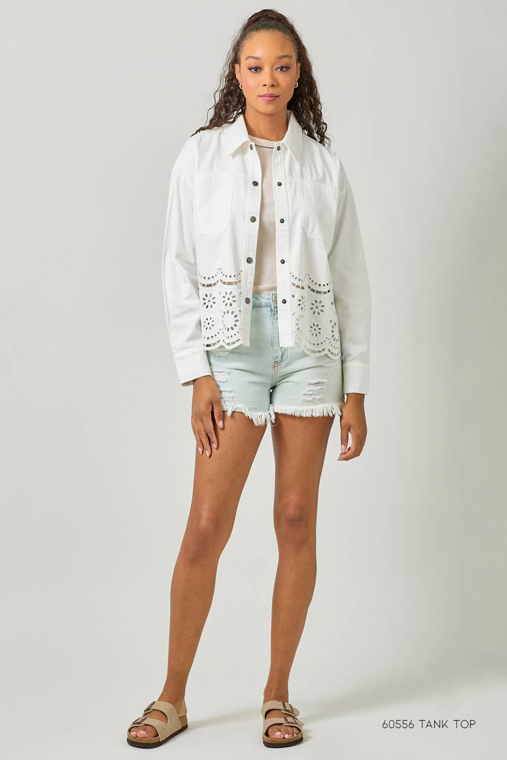 60962 Eyelet Punching Detail Jacket: Washed Grapefruit / Large