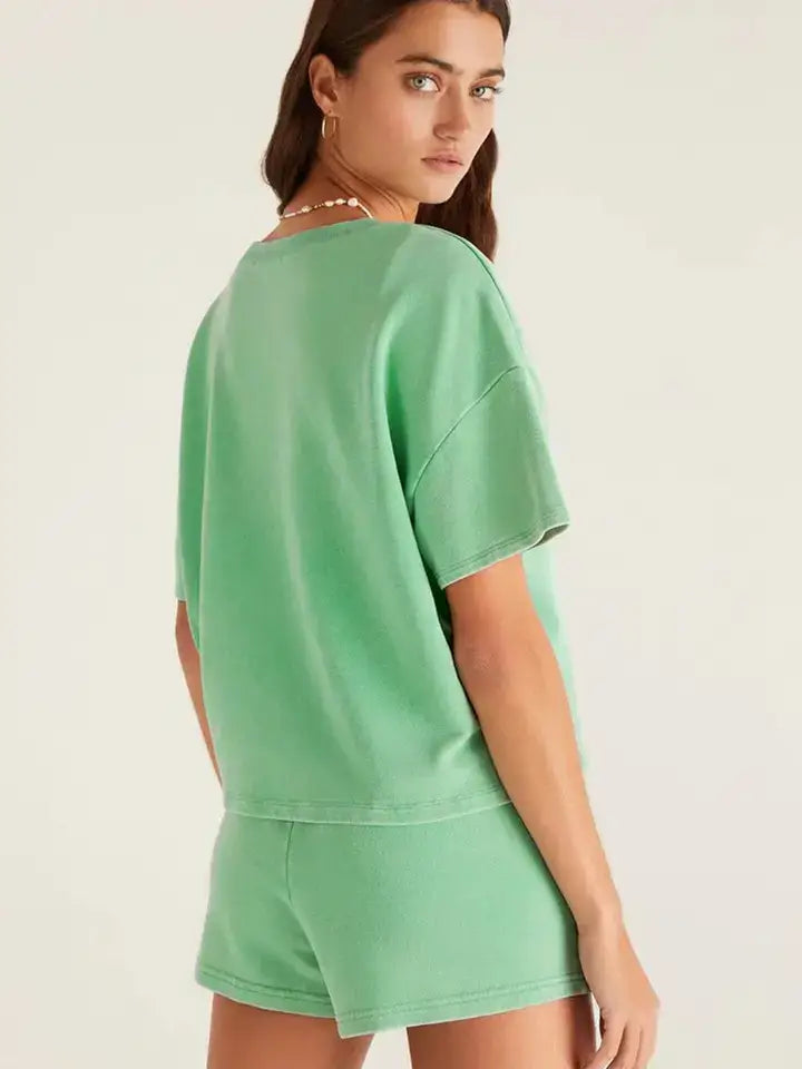 Women’s V-Neck Tee and Drawstring Shorts Lounge Set: Bonbon / 70%Polyester+25%Cotton+5%Elastane / XL