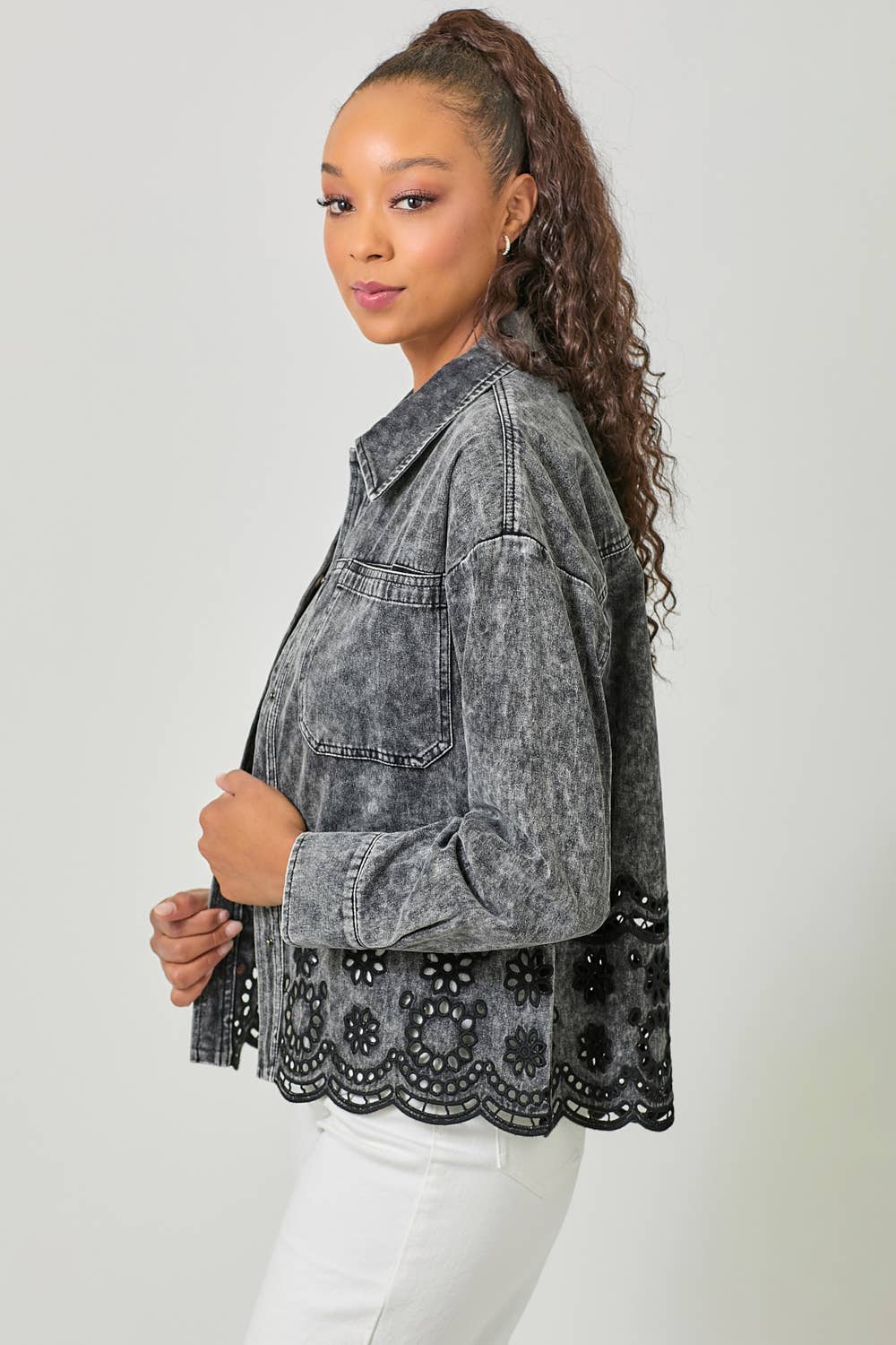 60962 Eyelet Punching Detail Jacket: Washed Grapefruit / Large