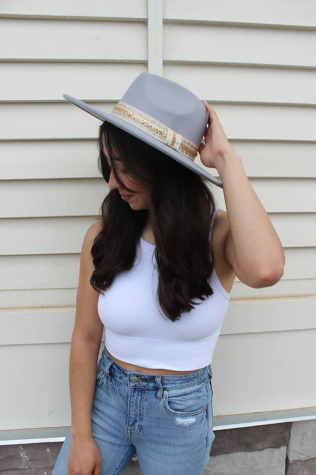 HAT2363 Genesis Fedora w/ Boho Two-Tone Band: Grey