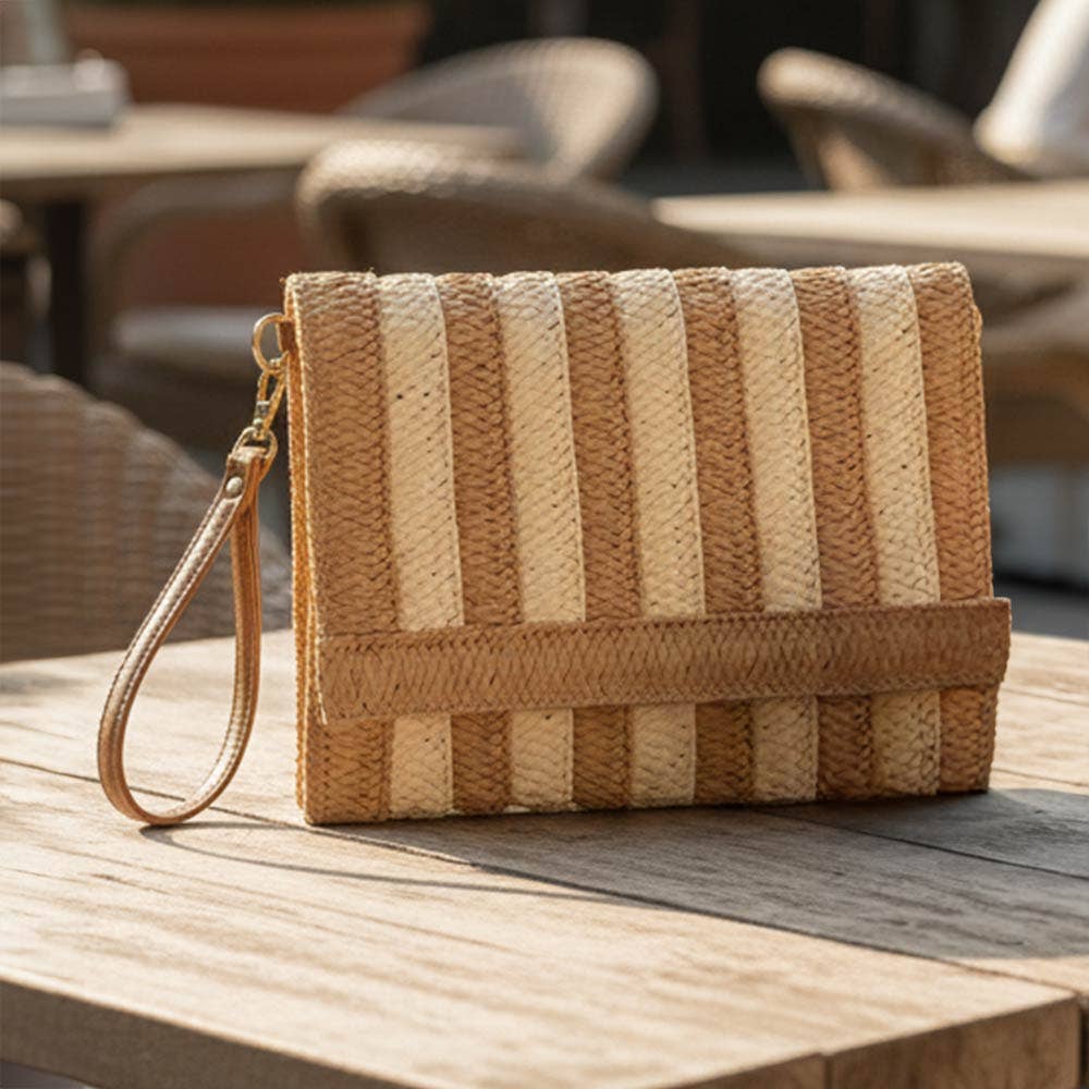 Striped Woven Foldover Wristlet Clutch Crossbody Bag: Blue