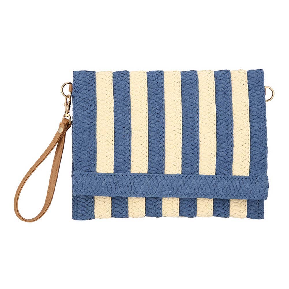 Striped Woven Foldover Wristlet Clutch Crossbody Bag: Blue
