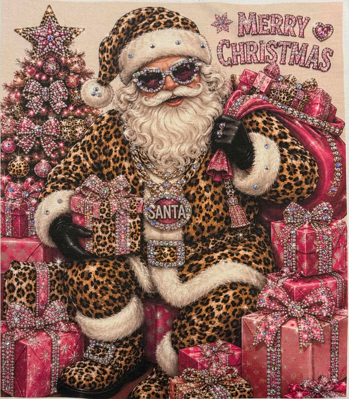 Merry Christmas Cheetah Santa: Yes / Pink T-Shirt / Medium