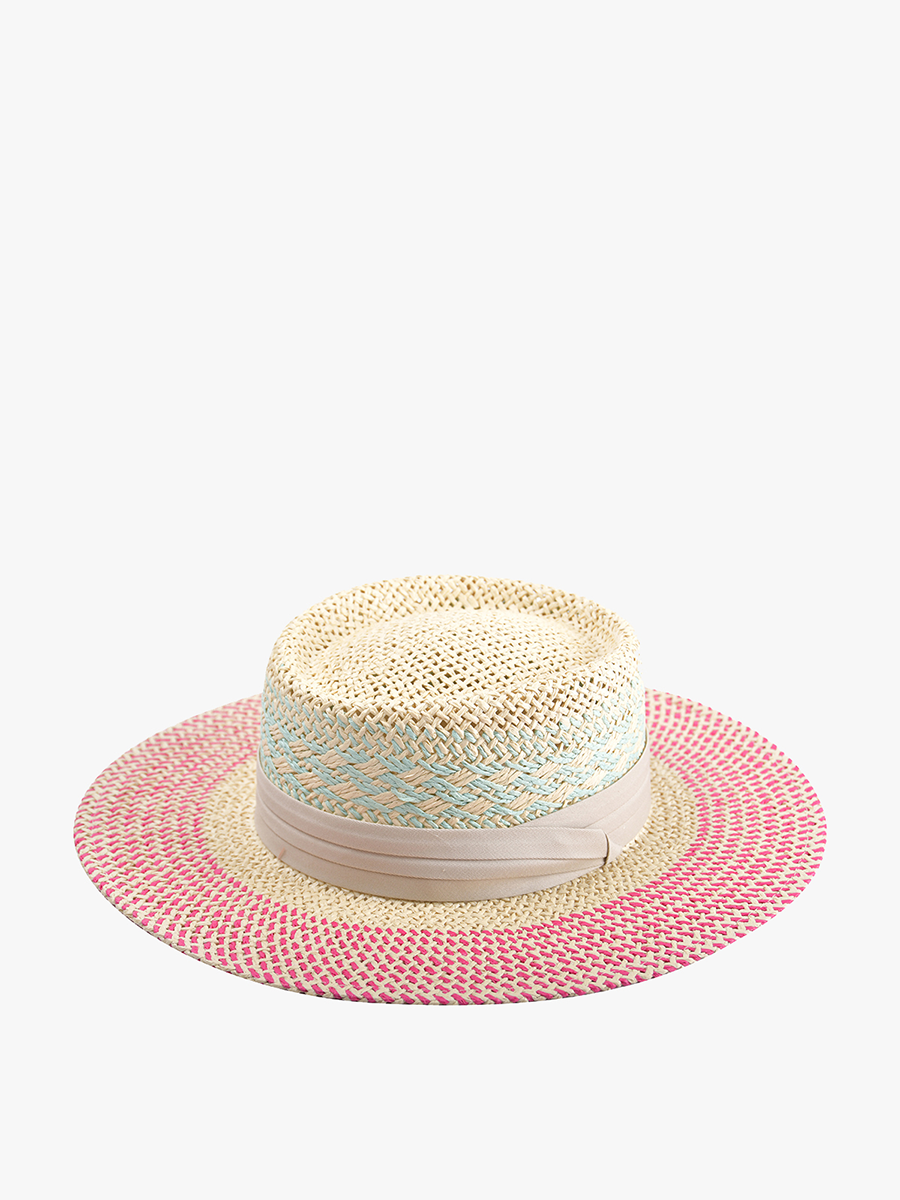 Two-Tone Straw Boater Hat w/ Band