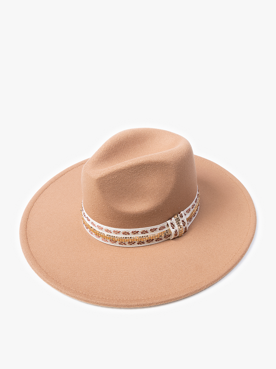 HAT2363 Genesis Fedora w/ Boho Two-Tone Band: White