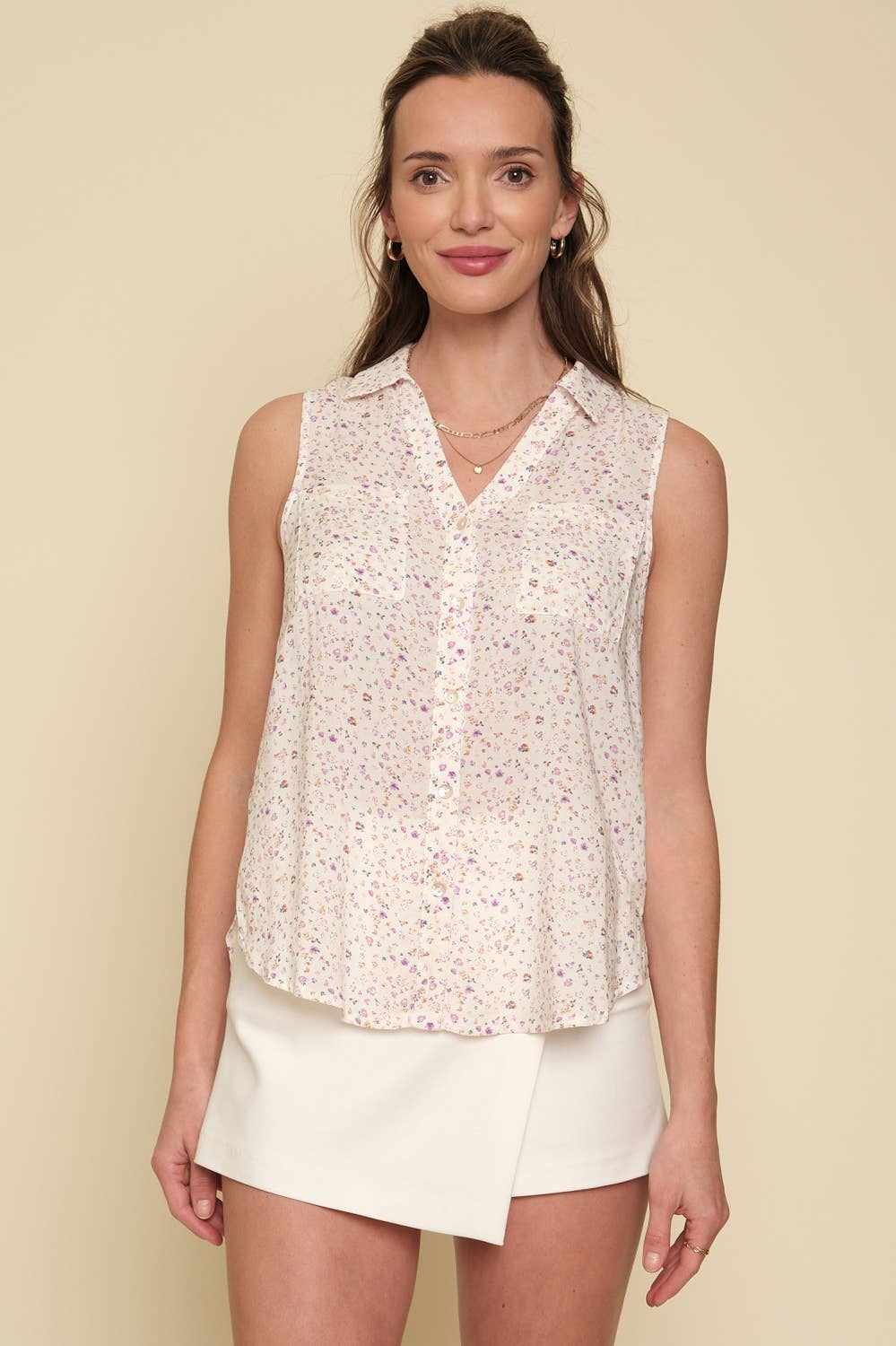60043 Button Down Sleeveless Shirt: Deep Purple / Large