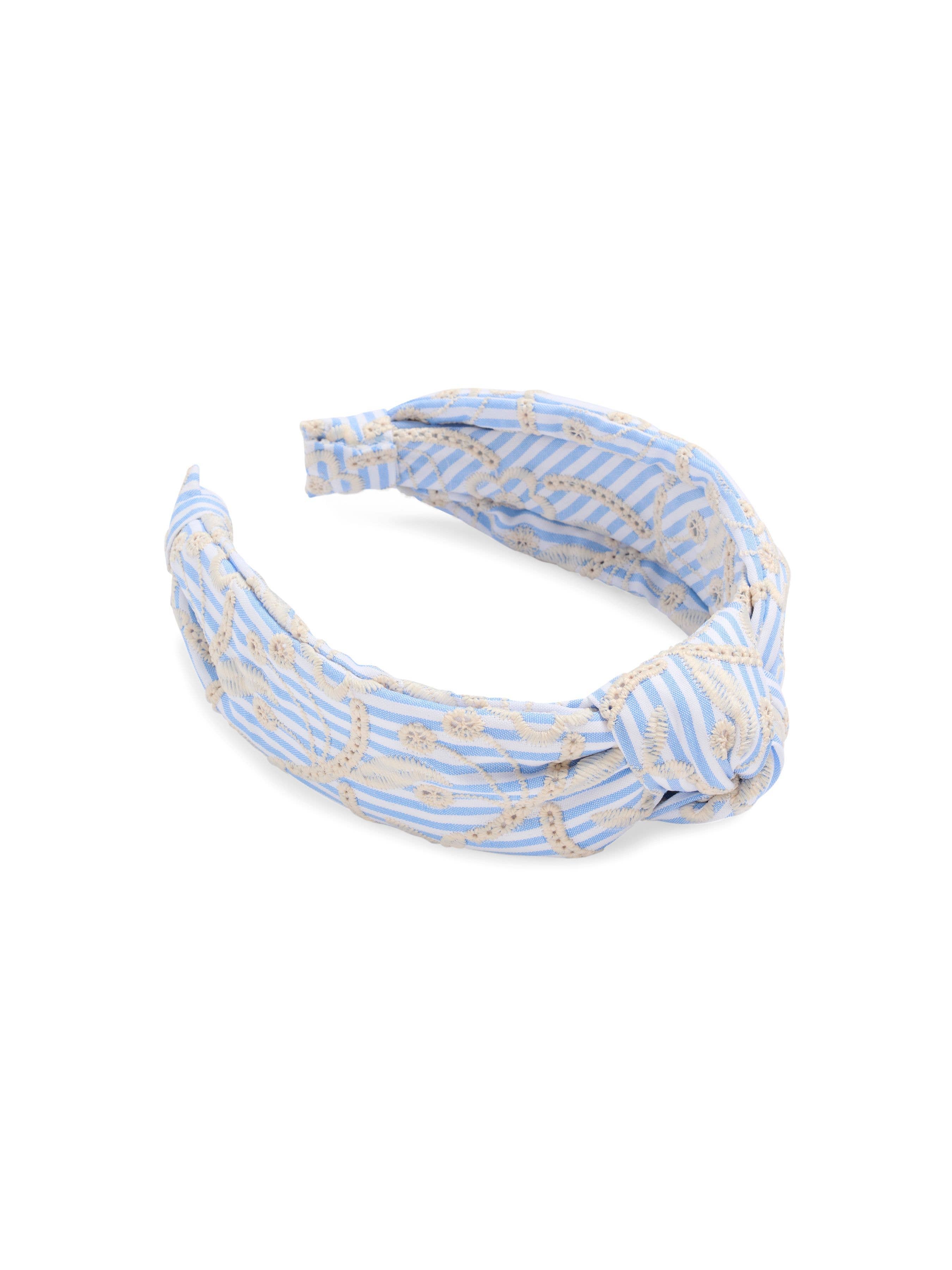 EYELET STRIPED HEADBAND: BLUE