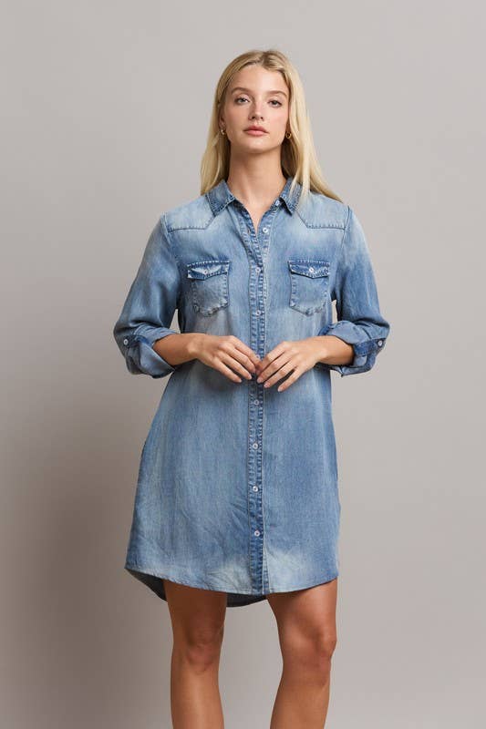 Denim Shirt Dress: Denim / L