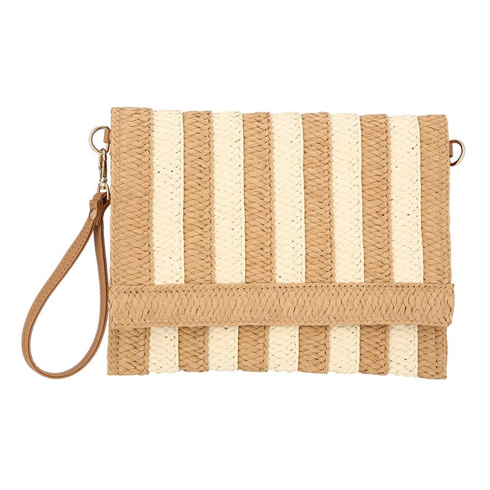 Striped Woven Foldover Wristlet Clutch Crossbody Bag: Blue