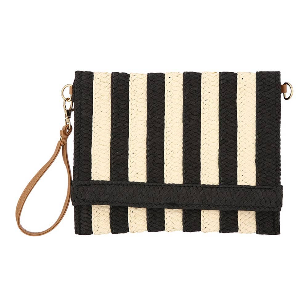 Striped Woven Foldover Wristlet Clutch Crossbody Bag: Blue