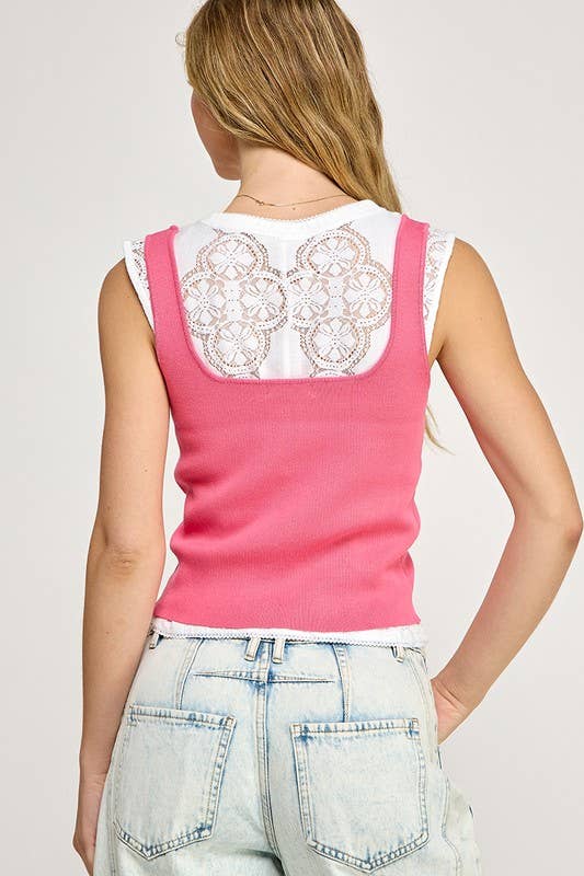 SQUARE NECK RIBBED SWEATER TANK TOP : Off White / L