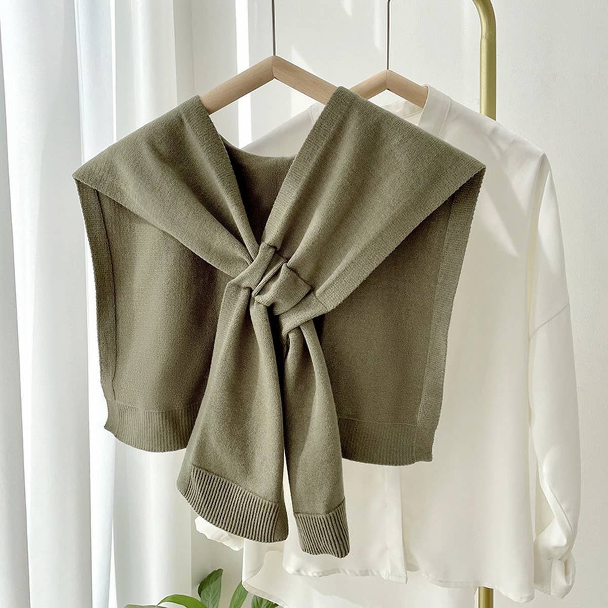 Solid Color Knitted Knotted Shawl–Casual & Cozy _CWASC0757: MAUVE / (OS) 2
