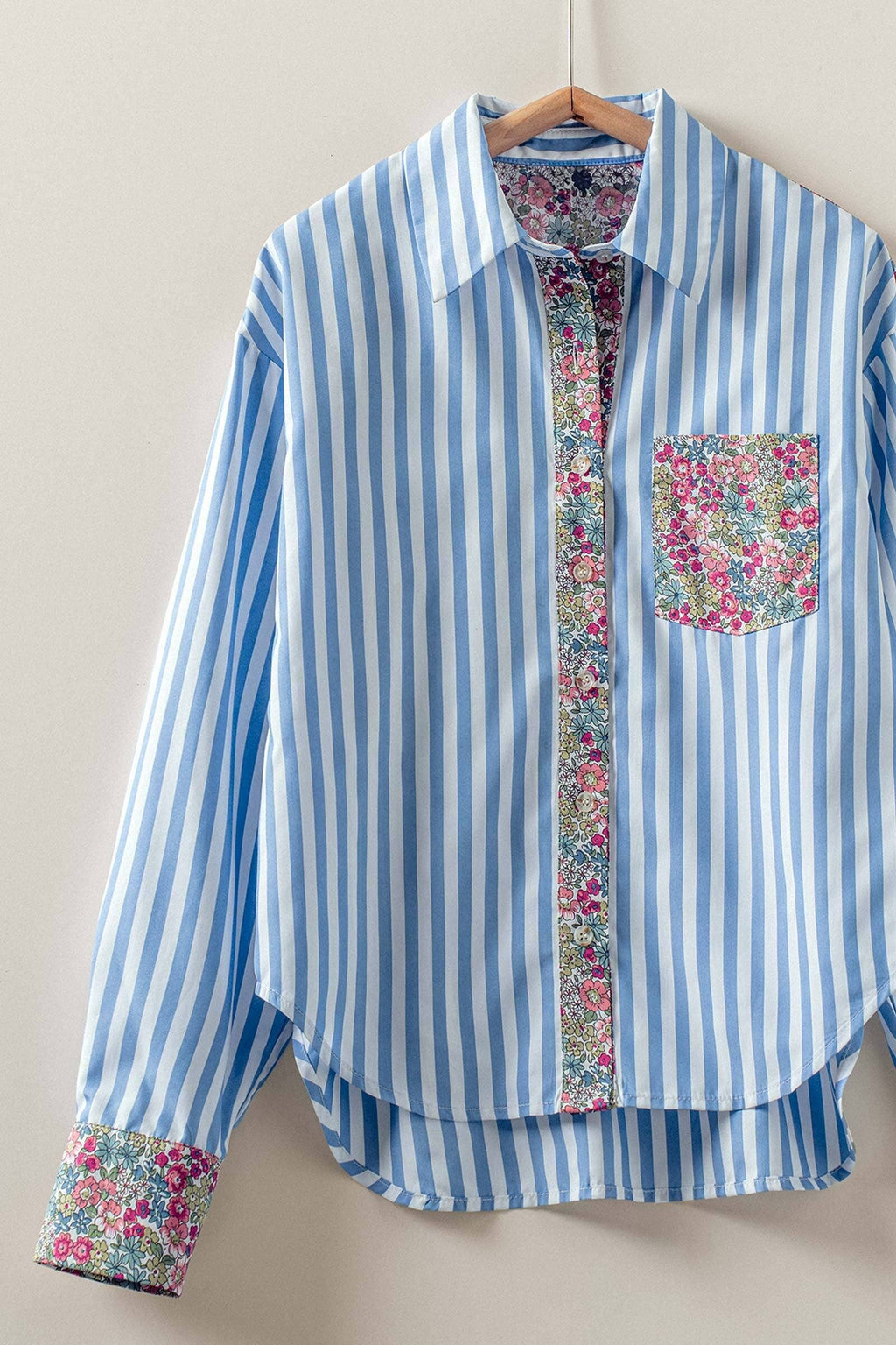 Floral Contrast Mixed Print Striped Shirt